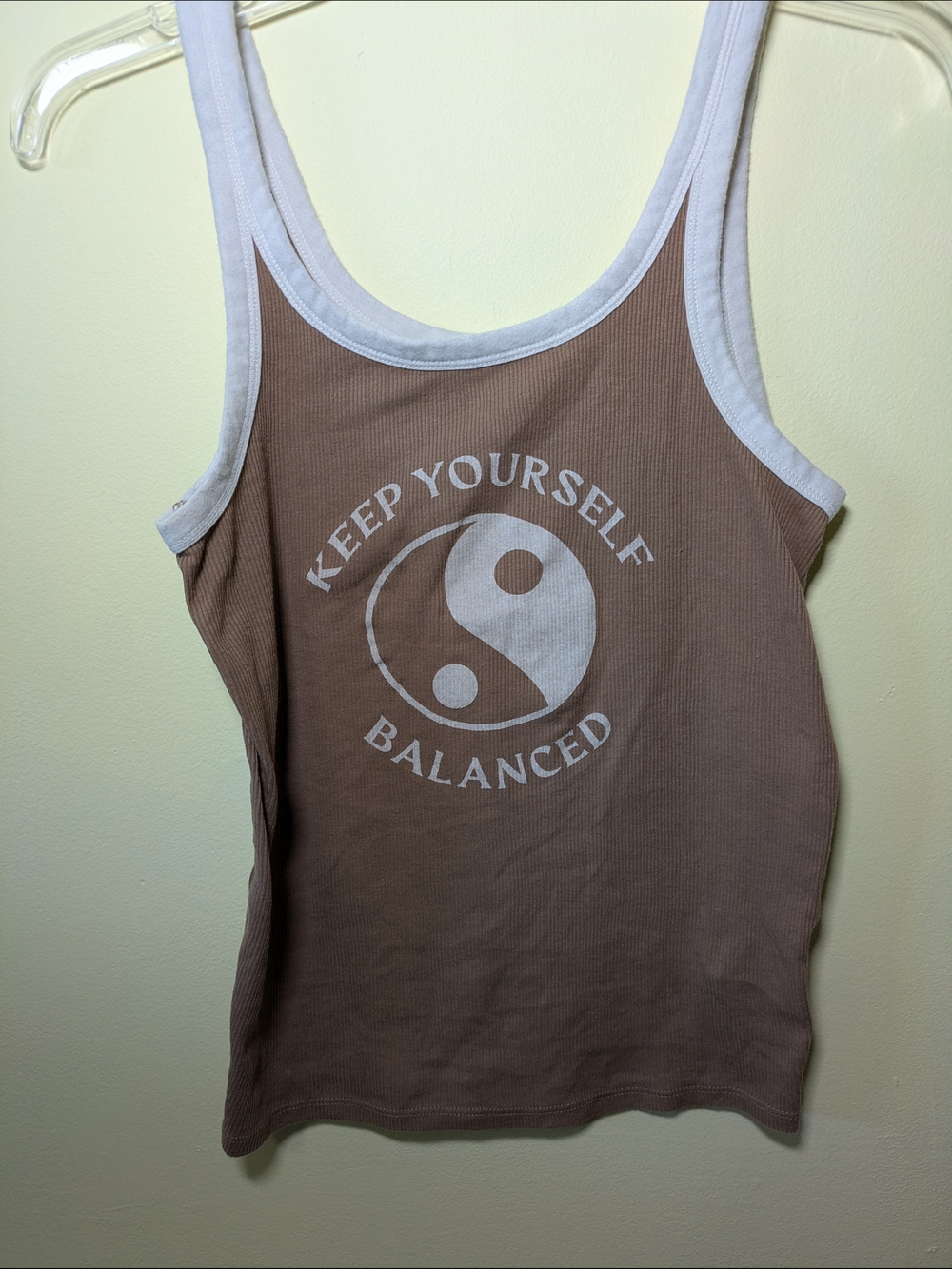American Eagle Brown Ribbed Tank with White Trim